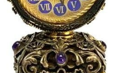8" Antique Austrian Vienna Viennese Enameled Dore Gilt Bronze Desk Clock with Jewels