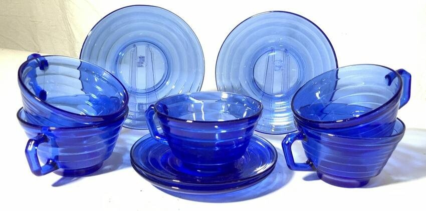 9 PCs Vintage Blue Cup & Saucer set