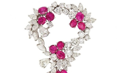 White Gold, Diamond and Ruby Brooch