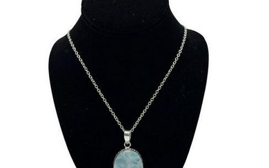 925 Sterling Silver Necklace with Larimar Gemstone Pendant