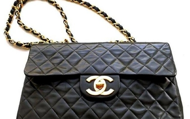 Authentic! 1996 Chanel Jumbo Black Quilted Lambskin