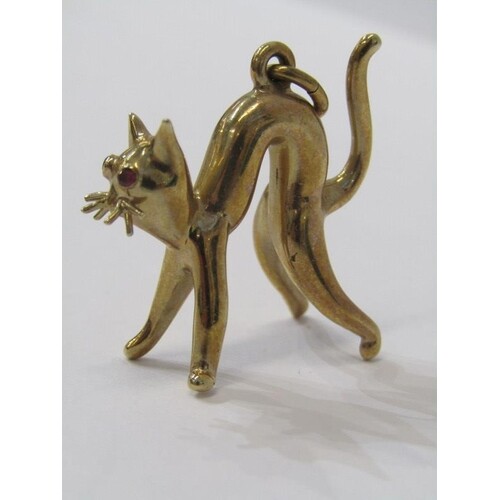 9ct YELLOW GOLD CAT PENDANT, unusual design Cat of abstract ...
