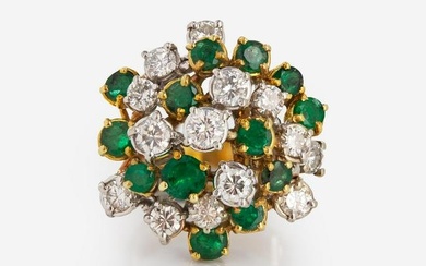 A 14K Yellow Gold, Emerald, and Diamond Ring
