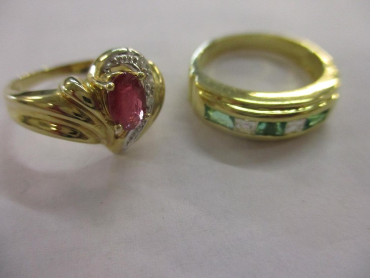 A 14ct gold, ruby and diamond ring, together with a 14ct gol...