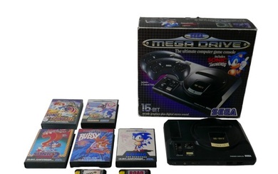 A 1990s Sega Megadrive Sonic the Hedgehog edition console pa...