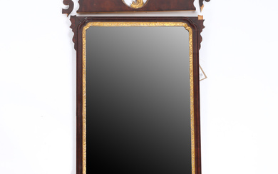 A 19TH CENTURY MAHOGANY CHIPPENDALE STYLE WALL MIRROR.