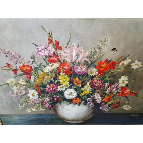 A 20th Century Oil on Canvas Still Life of flowers in a vase...