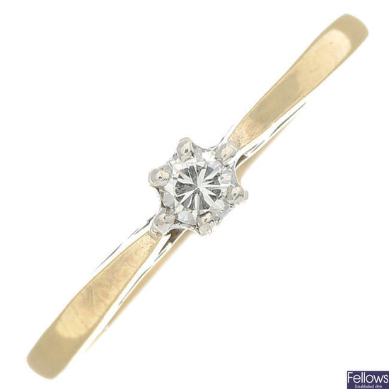A 9ct gold diamond single-stone ring and a brilliant-cut diamond.
