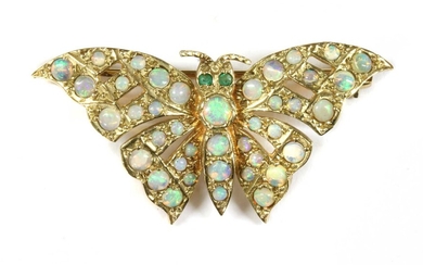 A 9ct gold opal and emerald butterfly brooch