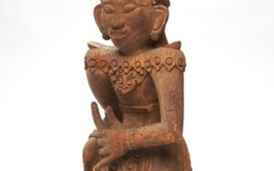 A BALINESE CARVED FIGURE OF A DANCER 19TH CENTURY