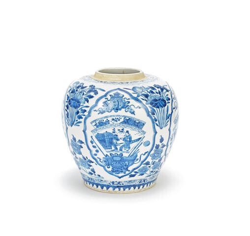 A BLUE AND WHITE GINGER JAR
