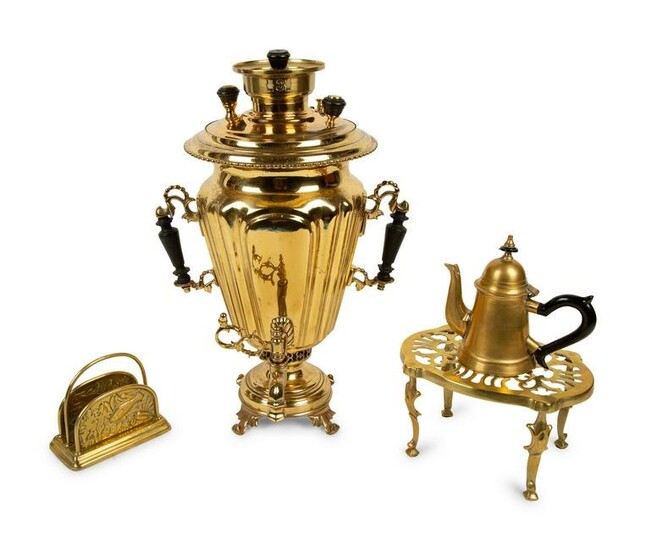 A Brass Samovar, Kettle Stand, Small Coffee Pot and