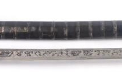 A Burmese silver mounted long sword Dha, with blackened...