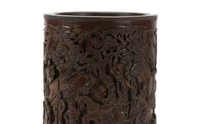 A CHINESE CARVED BAMBOO BRUSH-POT