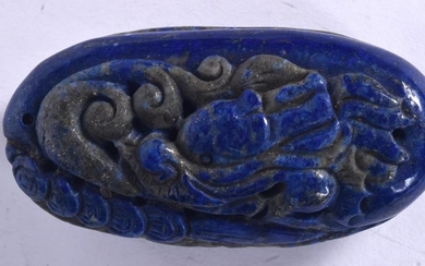 A CHINESE CARVED LAPIS BOULDER, forming lingzhi fungus