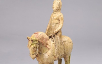 A CHINESE PAINTED STRAW GLAZED FIGURE OF EQUESTRIAN