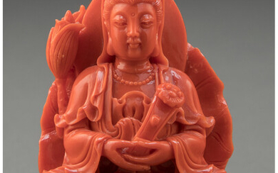 A Chinese Carved Coral Guanyin