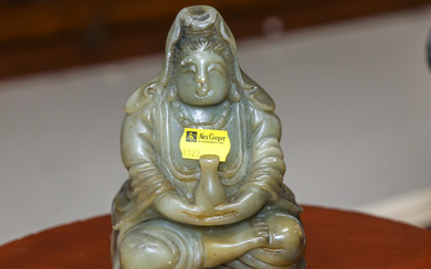 A Chinese Carved Green Stone Quan yin