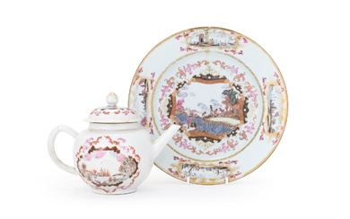 A Chinese Famille Rose export teapot and plate
