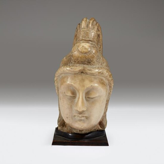 A Chinese carved stone head of bodhisattva, Possibly