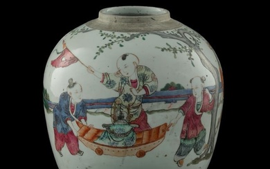 A Chinese famille rose 'children playing' jar, 19th century