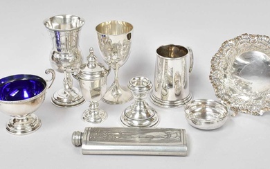 A Collection of Assorted Silver, comprising a two-handled cup and...
