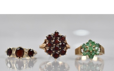 A Collection of Three 9ct Gold Jewelled Ladies Dress Rings t...
