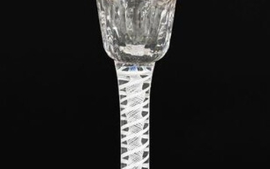 A Cordial Glass, circa 1760, the semi-fluted rounded funnel bowl...