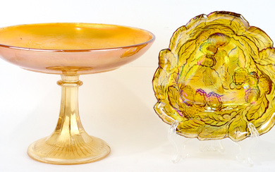 A Crown Crystal (Australia) marigold carnival glass large compote in...