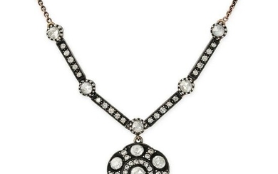 A DIAMOND PENDANT NECKLACE comprising four links set with round cut diamonds interspersed by rose