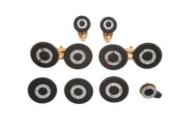 A Diamond and Onyx Cufflink, Button and Dress Stud Suite...