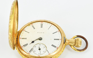 A ELGIN 10ct GOLD HUNTING CASE FOB WATCH