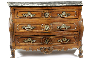A FRENCH LOUIS XV CHERRYWOOD SERPENTINE BOMBE...