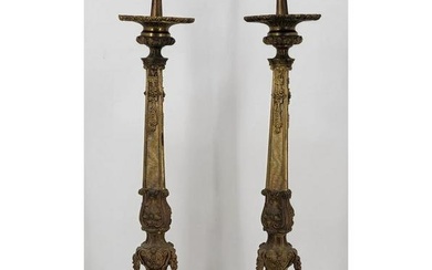 A Fine Pair Of 19th Century Altar Stick Candle Holder Religious Pricket Holders 33" Tall
