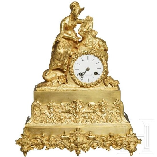 A French Empire ormolu and brass mantel clock