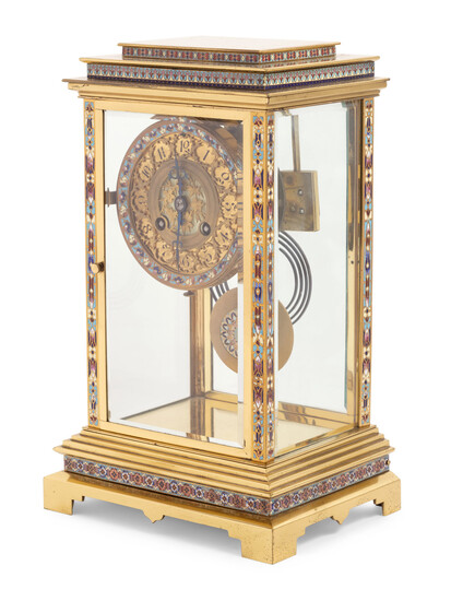 A French Gilt Brass and Champlevé Mantel Clock Retailed by Tiffany &amp; Co.