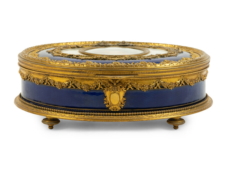 A French Gilt Metal and Enamel Table Casket with Portrait Medallion