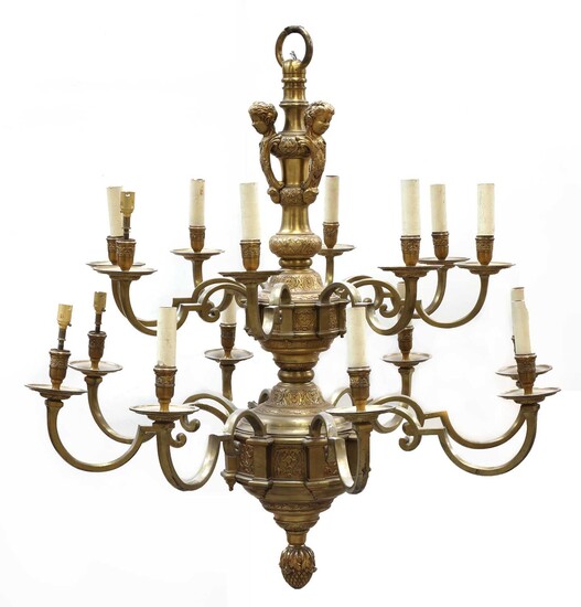 A French Louis XVI-style gilt bronze two-tier sixteen-light chandelier