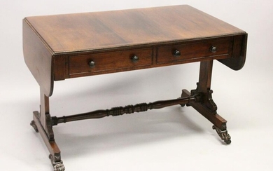 A GOOD REGENCY ROSEWOOD SOFA TABLE, with folding flaps
