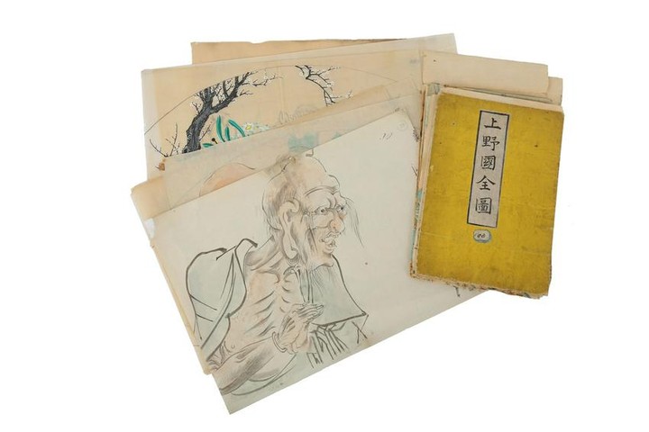 A GROUP OF JAPANESE DRAWINGS AND A MAP.