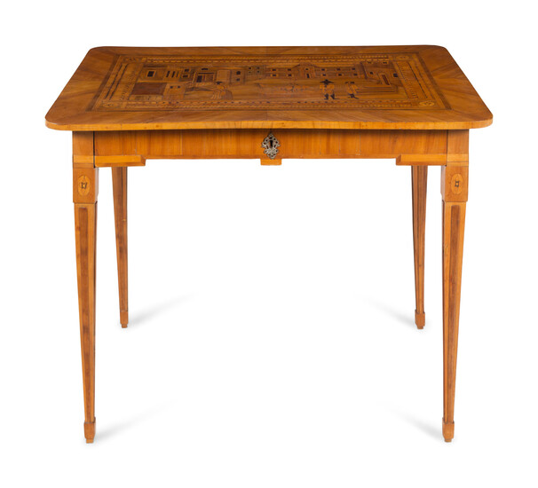 A German Fruitwood Crossbanded and Marquetry Side Table