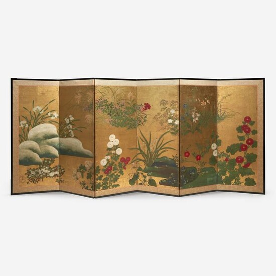 A Japanese six panel folding screen 18th Century