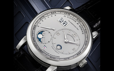 A. LANGE & SÖHNE. A RARE PLATINUM AUTOMATIC TOURBILLON PERPETUAL CALENDAR WRISTWATCH WITH RETROGRADE DAY, MOON PHASE, LEAP YEAR AND DAY/NIGHT INDICATOR LANGE 1 TOURBILLON PERPETUAL CALENDAR MODEL, REF. 720.025