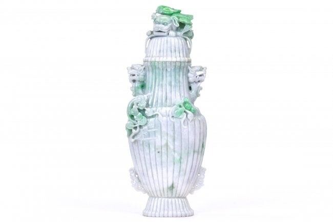 A LARGE JADEITE VASE AND COVER