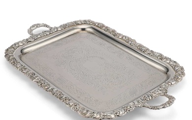 A LARGE VICTORIAN SILVER-PLATED TWO-HANDLED TRAY