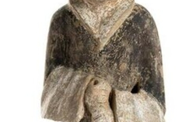 A PAINTED CERAMIC FUNERARY MODEL OF A STANDARD BEARER