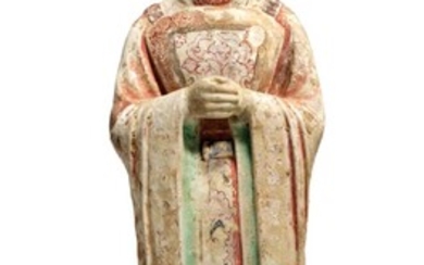 A PAINTED POTTERY FIGURE OF A CIVIL OFFICIAL, TANG DYNASTY (AD 618-907)