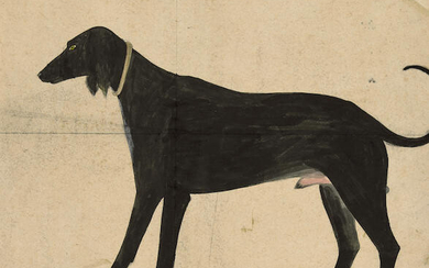 A PAINTING OF A BLACK HUNTING SALUKI