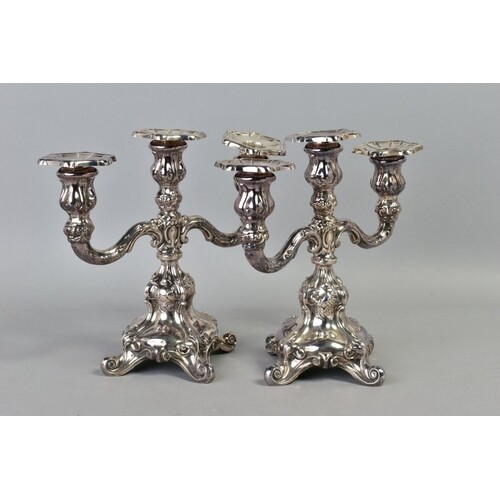 A PAIR OF 20TH CENTURY GERMAN STERLING SILVER THREE BRANCH C...