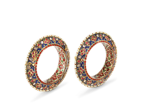 A PAIR OF GEM-SET AND ENAMELLED BANGLES, POSSIBLY JAIPUR, NORTH INDIA, LATE 19TH CENTURY